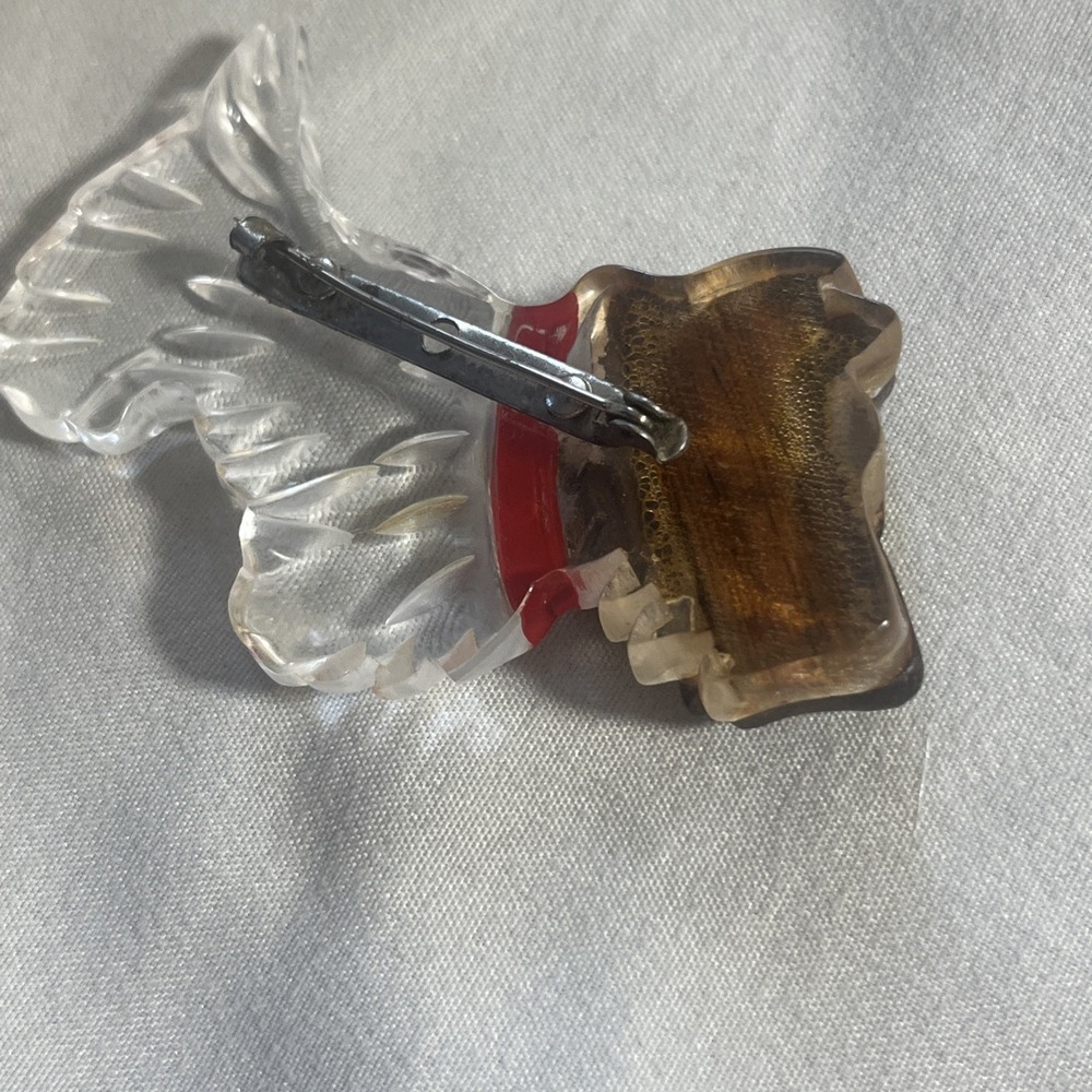 Vintage Mid Century Carved Lucite and Wood Scottie Dog Brooch Pin 1940's - Picture 6 of 11